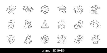 Symbole für Konstruktionslinien festgelegt. Arbeit, Arbeitskonzept. Vektorsymbole oder -Zeichen für das Design von Websites und mobilen Apps Stock Vektor