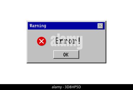 Klassisches Fehlerdialogfeld mit Systemwarnung im Retro-Computerstil, Vektorillustration für UI-Design, nostalgische digitale Konzepte, Poster und Stock Vektor