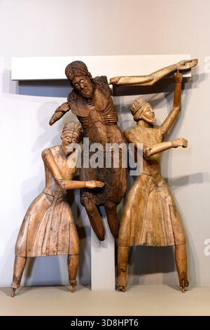 Abstieg von Erill la Vall (Kirche Santa Eulàlia), romanisch, 12.-13. Jahrhundert. Holzskulpturen. MEV, Vic, Osona, Barcelona, Katalonien, Spanien. Stockfoto