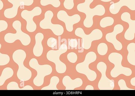 Hellorange und cremefarbene organische Blob-Formen schaffen einen nahtlosen Retro-Hintergrund. Stock Vektor