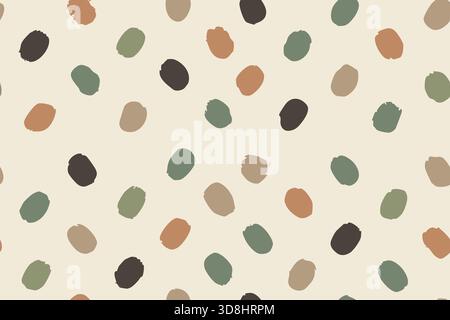 Nahtlose Pinselpunkte in Erdtönen auf beigefarbenem Hintergrund erzeugen ein weiches und organisches Muster. Stock Vektor