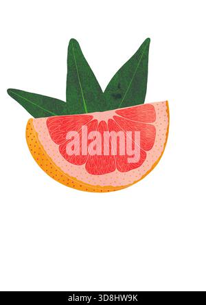 Handbemalte Gouache-Grapefruit auf transparentem Hintergrund. Lebendige Zitrustextur mit ausdrucksstarken Pinselstrichen. Perfekt für umweltfreundliche Verpackungen, gesundes Leben Stockfoto