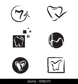 Set mit sechs Zahnsymbolen in verschiedenen Formen für Logo Design Vektor Schwarz und weiß Stock Vektor