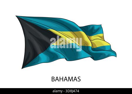 Bahamas Flagge Illustration zeigt nationale Farben, die auf weißem Hintergrund winken Stock Vektor
