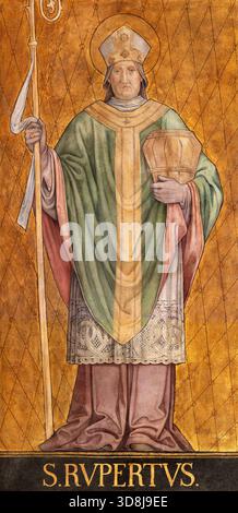 BAD REICHENHALL, DEUTSCHLAND - 8. SEPTEMBER 2025: Das Fresko St. Rupert in der Kirche St. Nikolaus von Moritz von Schwind (1862). Stockfoto