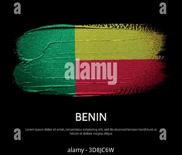 Benin Nationalflaggen auf dunklem Hintergrund im Grunge-Stil Stock Vektor