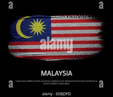 Malaysische Nationalflaggen auf dunklem Hintergrund im Grunge-Stil Stock Vektor