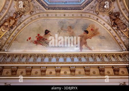 Frankreich. Paris. 9. Arrondissement. Rue Chaptal. Das Hotel Thiebaut (auch Hotel de Serrigny genannt) stammt aus dem Jahr 1880. Innerhalb seiner Mauern, 2008, die Louise Stockfoto