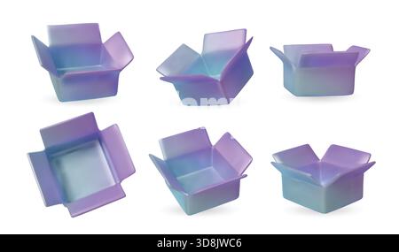 Glänzende violette Verpackungsboxen Kollektion, vielseitig für Weihnachten, Neujahr, Geburtstagsgeschenke, Branding-Konzepte, und Grafikdesign-Projekte. Stock Vektor
