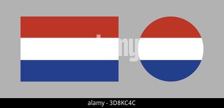 Niederländischer Flaggenkreis, Rechtecksymbol. Runde, rechteckige Flagge der Niederlande. Knopfsatz, Abzeichen Holland-Flagge. Stock Vektor