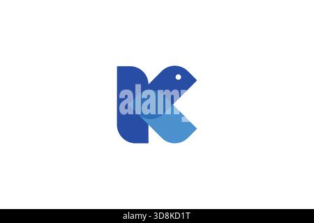 Minimales K-Bird-Logo mit Buchstabe auf weißem Hintergrund Stock Vektor