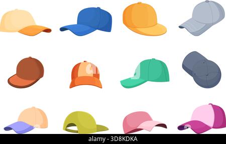 Sport Caps isolierte Symbole. Kopfzubehör für Kassierer, Promoter, Merchandiser, Athleten. Sommer Wärme und Licht Sicherheit Stirnband, sapid Vektor Clipart Stock Vektor