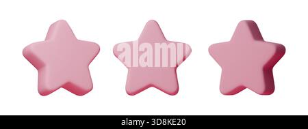 Pinkfarbenes 3D-Sternsymbol mit weichen Cartoon-Formen. Niedliche Pastellsterne für Bewertung, Bewertung, UI-Design und Dekoration. Isoliertes Vektorrendern mit Glanzeffekt Stock Vektor