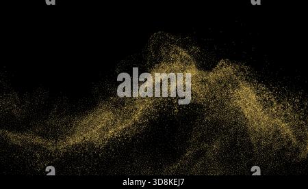 Fließende goldene Staubpartikel steigen in eine scharfe, dynamische Welle auf, die einer Bergsilhouette ähnelt. Stock Vektor
