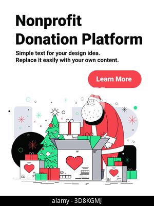 Weihnachtsmann gemeinnützige Spendenplattform Weihnachten Wohltätigkeitsgeschenke Boxen Weihnachtsbaum festlicher Hintergrund Feiertag mit modernem Webbanner Stock Vektor