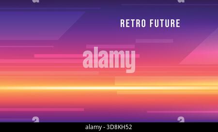 Lebendiger Hintergrund mit Farbverlauf mit Neonstreifen und leuchtendem futuristischem Retro-Ambiente bei Sonnenuntergang. Stock Vektor