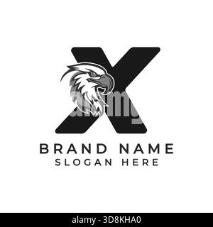 Letter X Logo-Konzept mit Adlergesicht. Falcon-Symbol mit Buchstabe X Stock Vektor