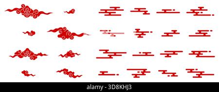 Chinesische Wolken gesetzt, minimalistische japanische Wolken gesetzt, rote geometrische asiatische Wolken Vektor-Symbol auf isoliertem Hintergrund, verheißungsvolles Wolken Muster, koreanische smo Stock Vektor