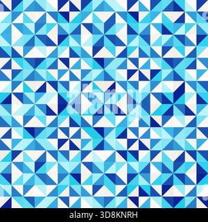 Festliche Winterornamente, nahtlose Schneeflocken-Vektormuster mit geometrischen Sternmotiven in blauen und weißen Schneefarben. Perfekt für Weihnachtsverpackungen, Stock Vektor