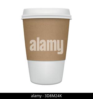 Kaffeetasse aus Papier mit Hülse. Kaffeetasse zum Mitnehmen mit Kraftschlauch, Einweg-Papier-Kaffeetasse zum Mitnehmen für Cafe-Branding, Heißgetränk-Verpackung und Stock Vektor