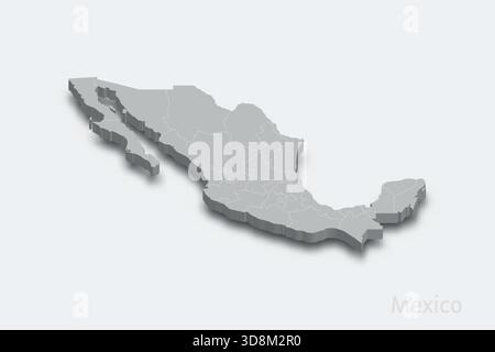 Mexiko 3D isometrische Karte mit Grenzregionen Stock Vektor