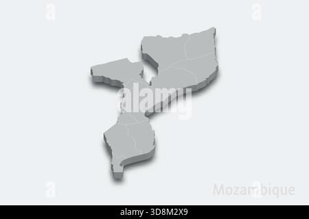 Mosambik 3D isometrische Karte mit Grenzregionen Stock Vektor