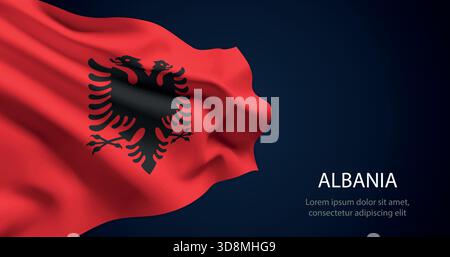 Albaniens realistische Flagge mit glatter Seidenstruktur und dramatischer Beleuchtung Stock Vektor