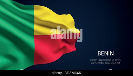 Die realistische Flagge von Benin weht mit glatter Seidenstruktur und dramatischer Beleuchtung Stock Vektor