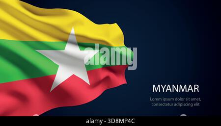 Myanmar: Realistische Flagge mit glatter Seidenstruktur und dramatischer Beleuchtung Stock Vektor