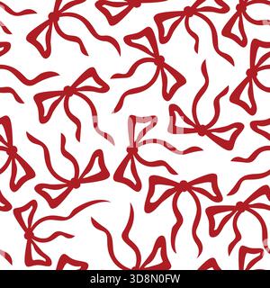 Handgezeichnetes nahtloses Muster mit roten festlichen Schleifen auf weißem Hintergrund Stock Vektor