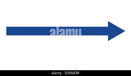 Blauer, gerader und langer Pfeil. Vektorsymbol des horizontalen Pfeils mit rechtem Zeiger Stock Vektor