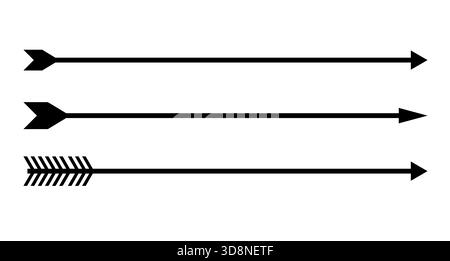Satz dünner, gerader Pfeile. Verschiedene vektorlange, schwarze Pfeile isoliert auf weißem Hintergrund Stock Vektor