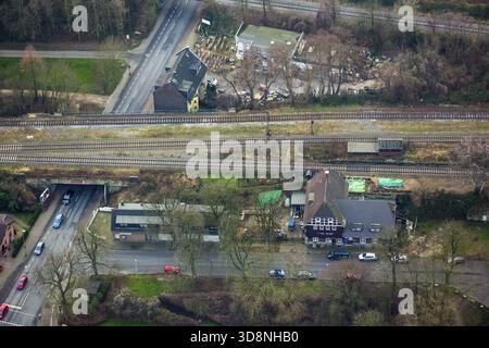Alter Bahnhof Walsum Roemerstrasse, Duisburg, Ruhrgebiet, Nordrhein-Westfalen, Deutschland, Europa, Luftaufnahme, Vogelperspektive, Luftaufnahme, Stockfoto