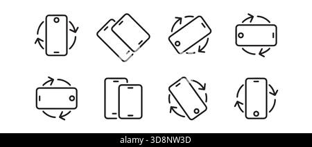 Symbole für die Drehung des Telefons, die Änderungen der Bildschirmausrichtung und die Anpassungsfähigkeit des Geräts anzeigen Stock Vektor