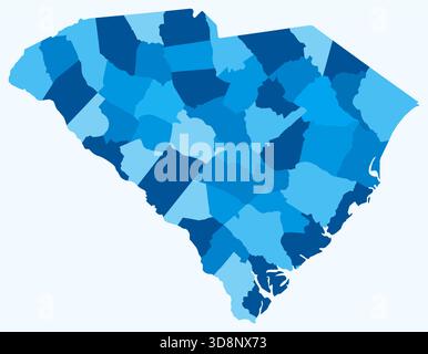 Karte von South Carolina mit Countys. Nur eine einfache Grenzkarte mit Bezirksverteilung. Hellblaue Farbpalette. Stock Vektor