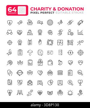 ui-Symbole für Spenden und Wohltätigkeitslinien festgelegt Stock Vektor