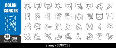 Dickdarmkarzinom-Dünnlinien-Symbol. Editierbarer Schlaganfall. Vektor . Stock Vektor