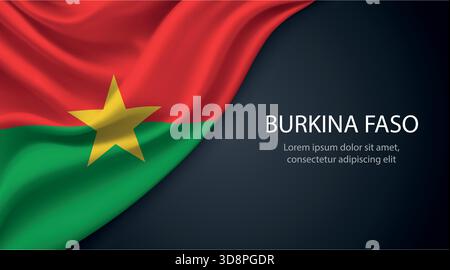 Burkina Faso realistisch schwenkende Flagge auf dunklem Hintergrund mit eleganten Falten und Beleuchtung Stock Vektor