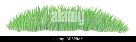 Aquarellgrün Grasrand isoliert auf weiß. Natürliches Wiesengraselement für Landschaftsgestaltung, Frühlings- und Sommerprojekte. Stockfoto