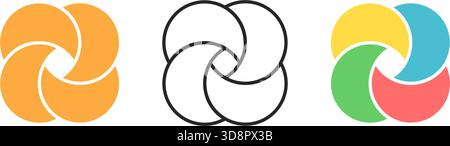 Kreis-Venn-Diagramm mit vier Teilen. Schnittkreise festgelegt. Infografik-Symbol. Diagramm mit 4 überlappenden Ausgleichselementen. Geschäftsprozessdiagramm Stock Vektor