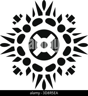 Das abstrakte Grafikdesign zeigt ein zentriertes weißes Kreuz, umgeben von schwarzen Formen, die an eine Sonne erinnern. Sie wird vor einem weißen Hintergrund angezeigt. Stock Vektor