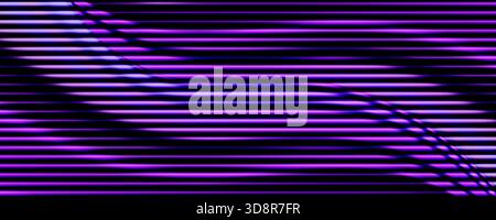 Streifenübergangshintergrund von leuchtenden horizontalen violetten und schwarzen Streifen. Psychedelische Neonglitch-Verzerrungseffekte. Bearbeitbare Vektordarstellung. Stock Vektor