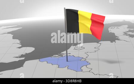 Belgien – Landesgrenze und Flagge – 3D-Abbildung Stockfoto