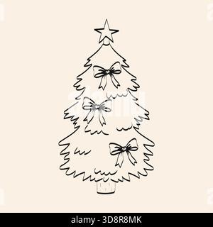 Ein handgezeichneter Weihnachtsbaum zeigt Bögen und einen Stern. Der Baum ist mit einem minimalistischen Design gestaltet und feiert den festlichen Geist des Urlaubsmeeres Stock Vektor