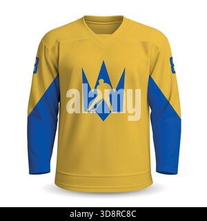 Ukrainische Hockeynationalmannschaft Heimtrikot, Eishockeytrikot 2025 mit Emblem Stock Vektor