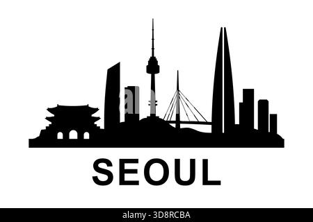 Schwarze Skyline von Seoul mit Namsan Seoul Tower, Brücke und modernen Wolkenkratzern Stock Vektor