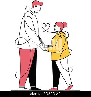 Bezauberndes Paar, das Hände hält mit Liebesbeziehung in moderner Kunst-Illustration zum valentinstag Stock Vektor