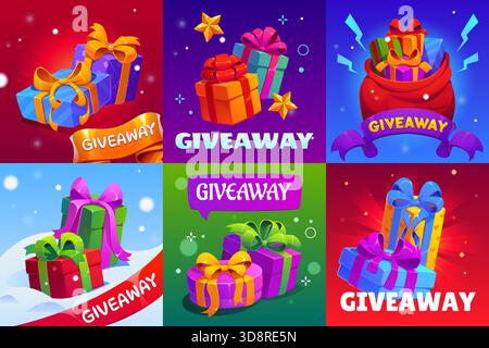 Poster mit Geschenk-, Preis- oder Geschenkboxen Stock Vektor