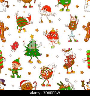Groovige Weihnachtsfiguren, nahtloses Weihnachtsmuster Stock Vektor