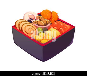 Comic Japanisches Neujahr Osechi ryori bento Box Stock Vektor